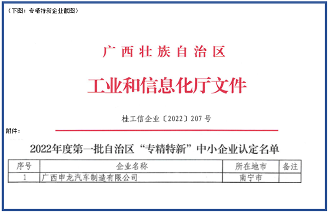 喜報！廣西申龍獲批2022年度第一批自治區(qū) “專精特新”中小企業(yè)